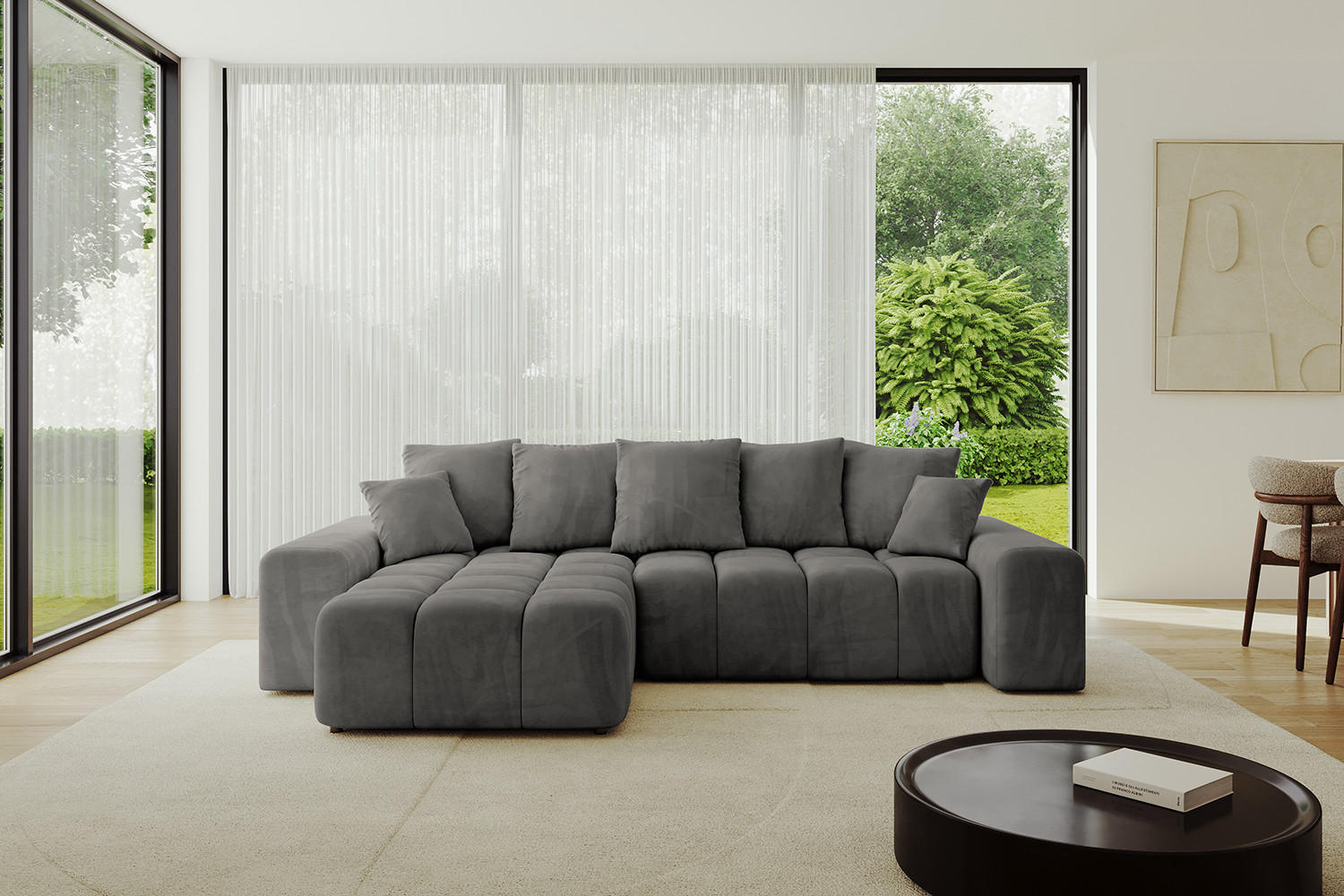 ECKSOFA Ottomane links/rechts ENIL-L 290x175x84 Dunkelgrau Velours - Dunkelgrau, Holzwerkstoff/Kunststoff (290/175cm) - ALTDECOR