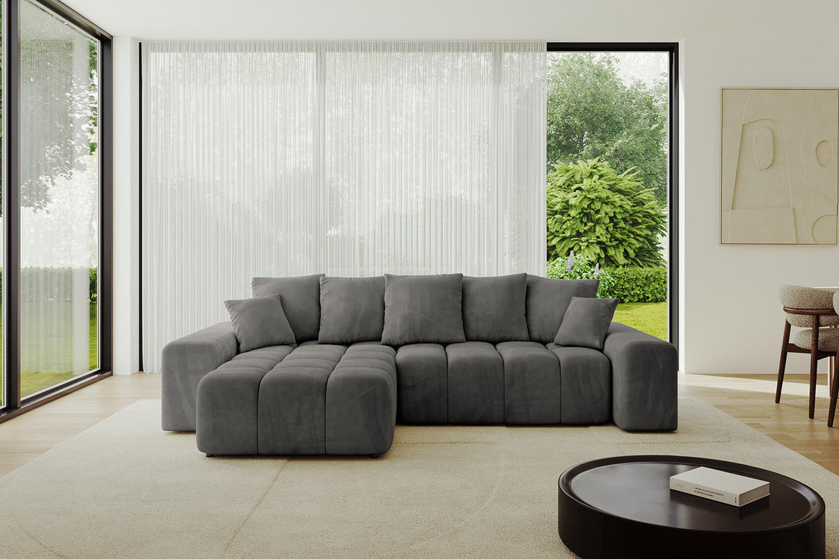 ECKSOFA Ottomane links/rechts ENIL-L 290x175x84 Dunkelgrau Velours - Dunkelgrau, Holzwerkstoff/Kunststoff (290/175cm) - ALTDECOR