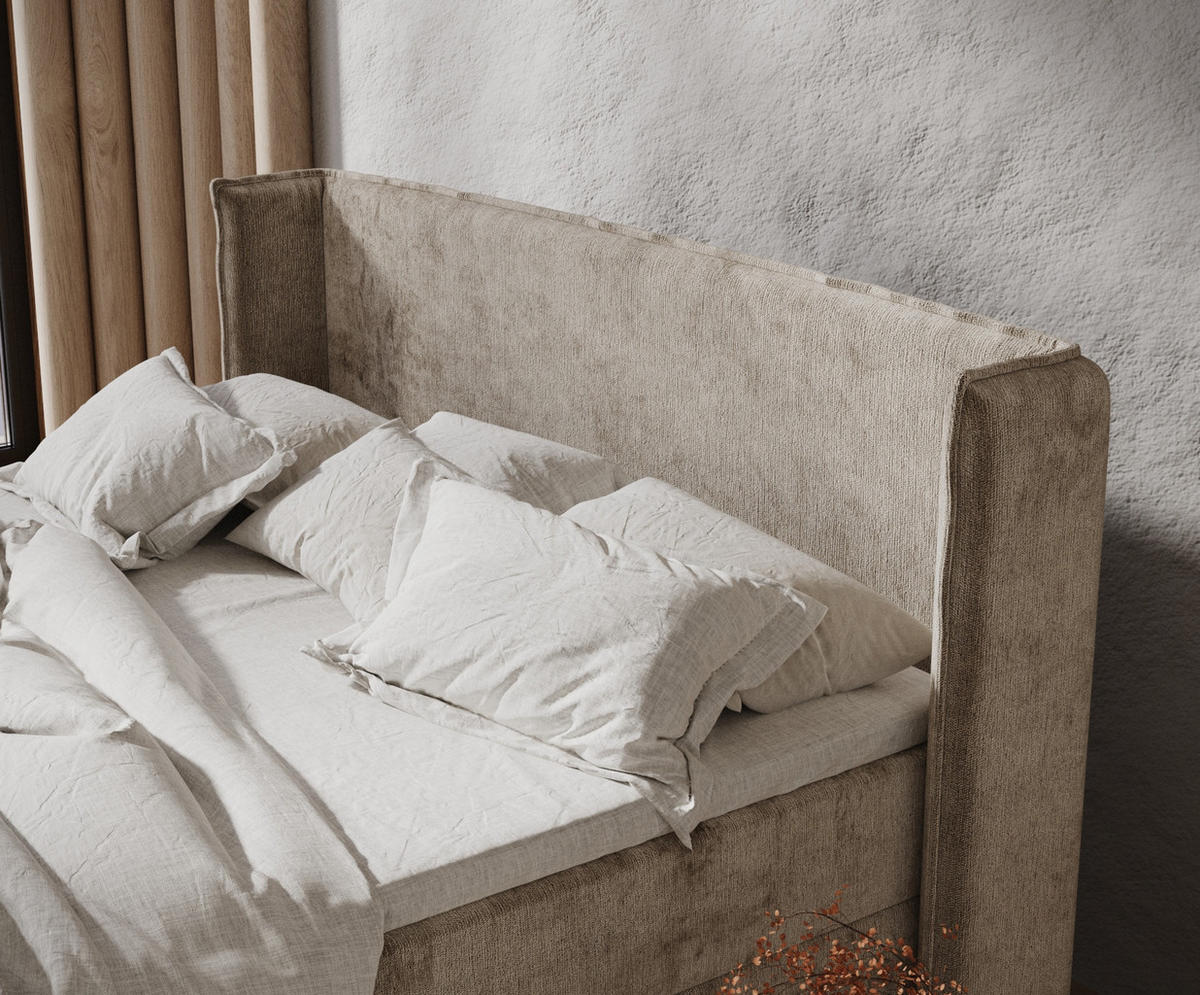 BOXBETT Monpelli Beige 140/200 cm mit Matratze und Topper - Beige/Schwarz, Holz/Holzwerkstoff (140/200cm) - Maison de Reve