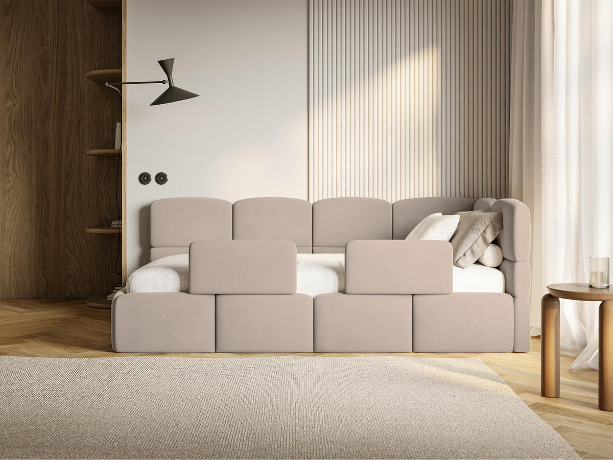 DETSKÁ POSTEĽ Cloudy béžová 90x200 cm, zábrana, záhlavie vpravo, zamat - čierna/béžová, textil/plast (90/200cm) - Selsey