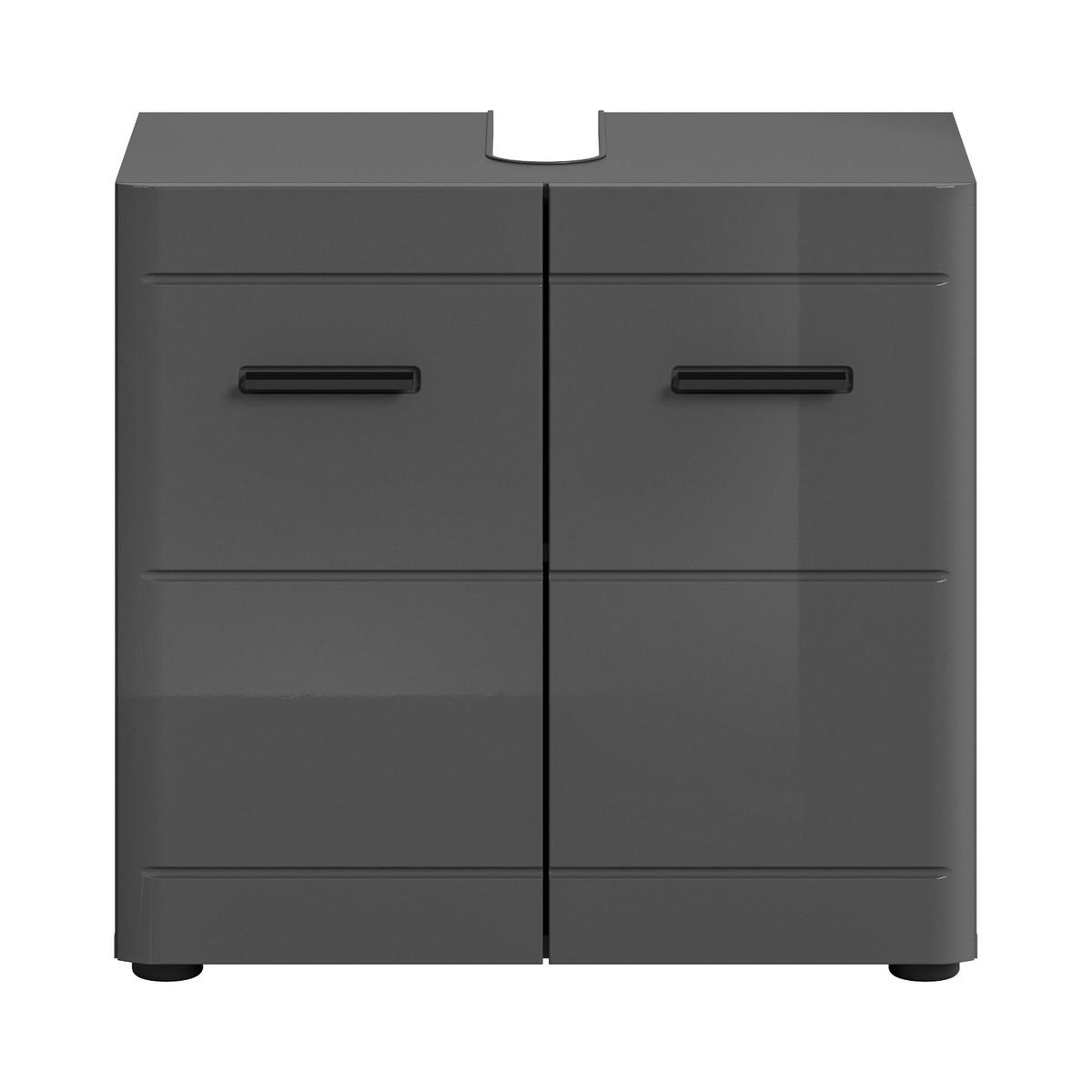 WASCHBECKENUNTERSCHRANK grau Hochglanz 60 cm mit Soft-Close - Schwarz/Grau, Holzwerkstoff/Kunststoff (60/56/34cm) - Inn.Furn