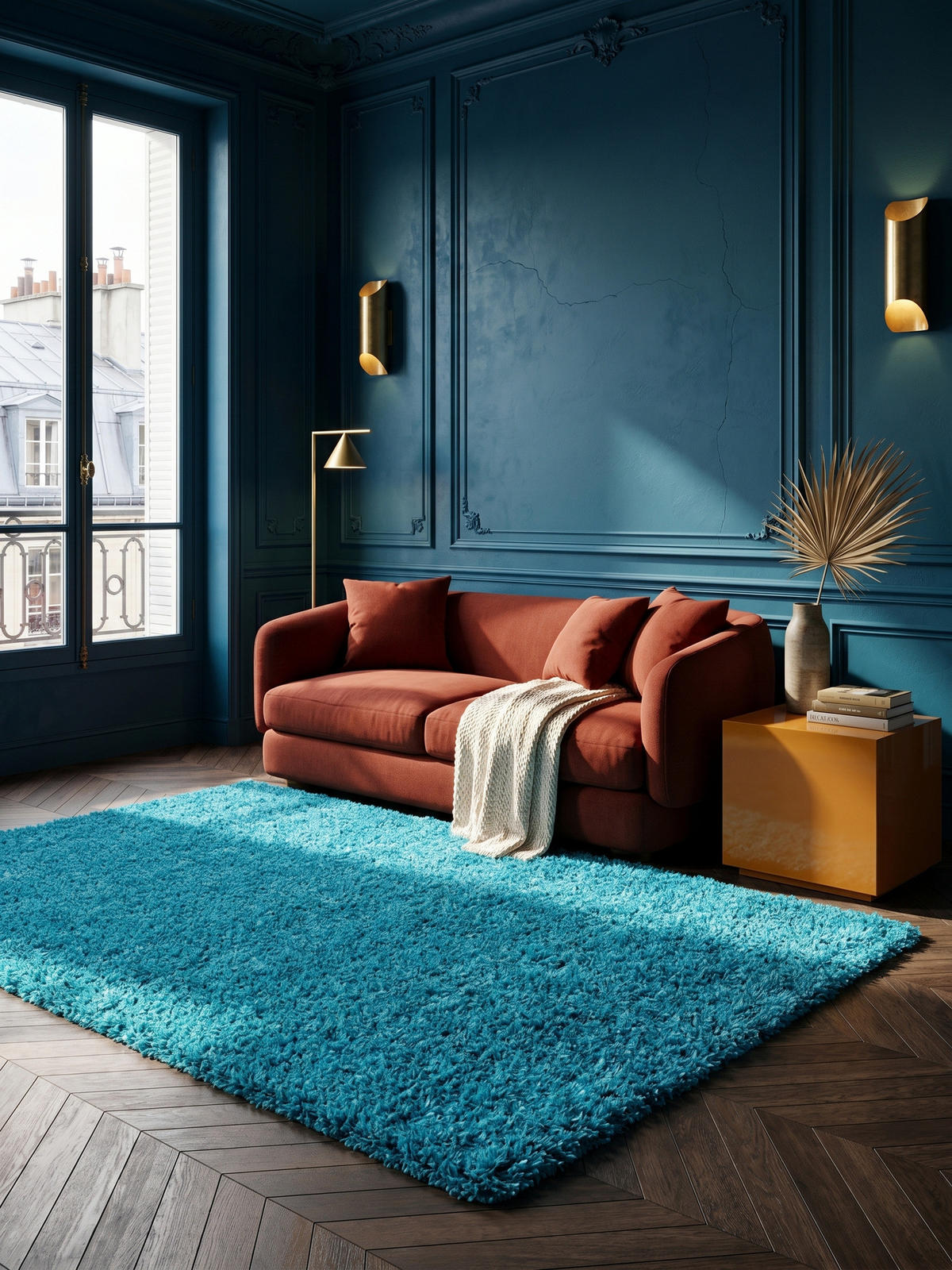 TEPPICH Hochflor Unifarben Polypropylen Wohnzimmer Shaggy Türkis Rechteckig 120x170 - Blau, Textil (170/120cm) - KADIMA DESIGN