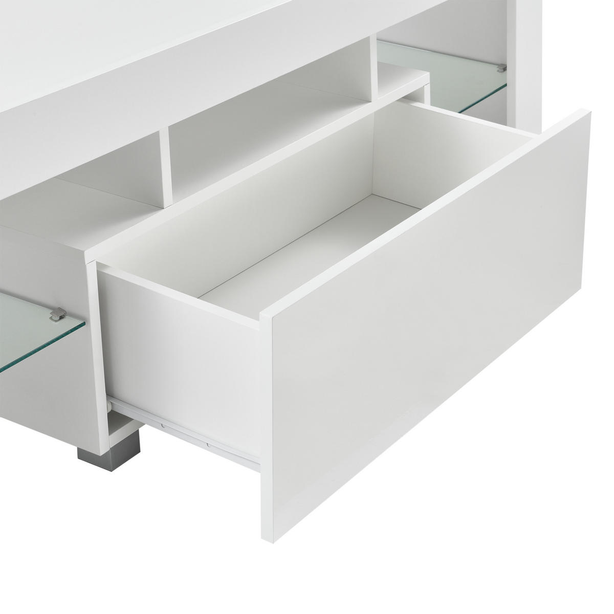 TV-ELEMENT Grimsey - Weiß Hochglanz, Glas/Holzwerkstoff (130/45/35cm) - [en.casa]