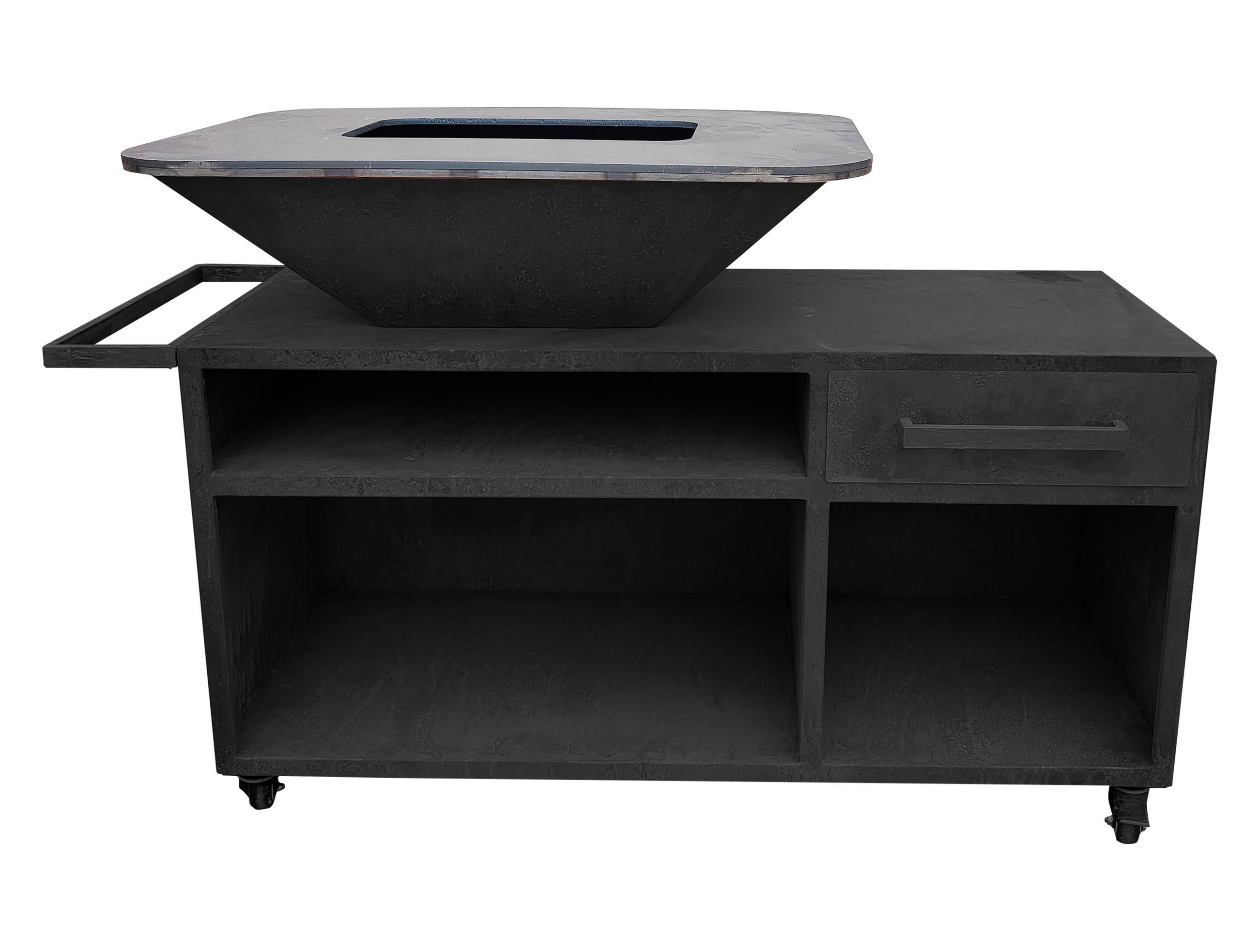 HOLZKOHLEGRILL Feuerschale Schwarz inkl. Schutzhülle - Schwarz, Metall (160/100/80cm) - Purline