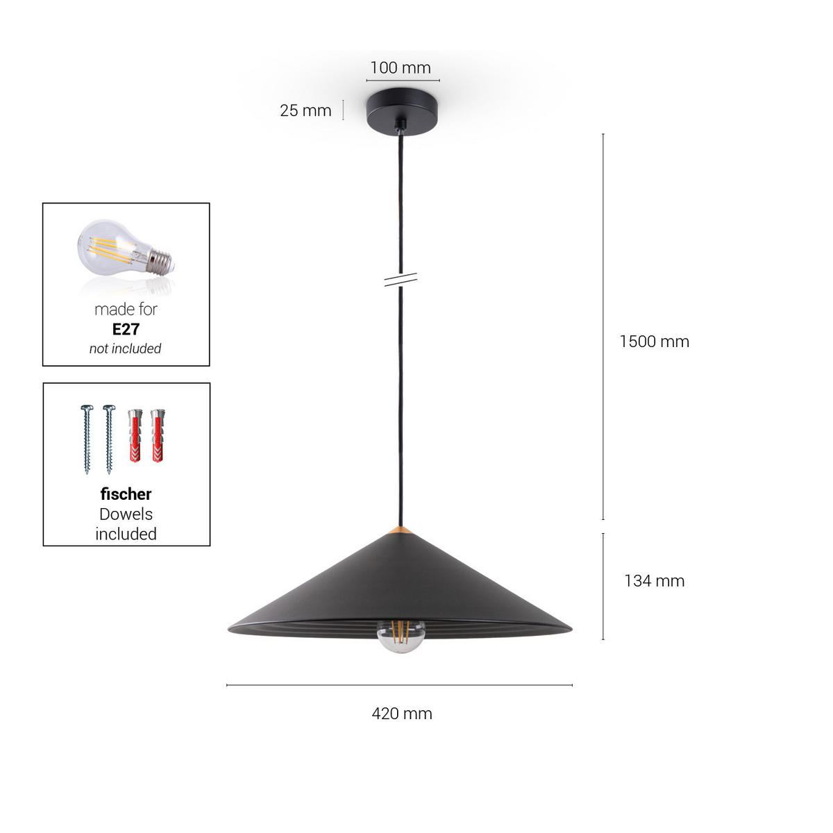PENDELLEUCHTE Rollina L - Schwarz, Metall (42/42/13.4cm) - Paco Home