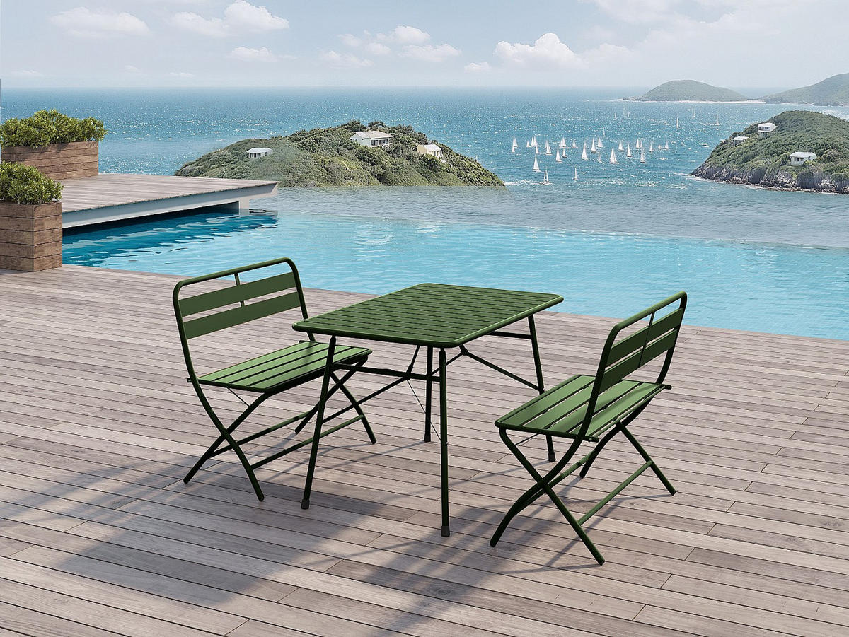 GARTENBANK klappbar - Metall - Kaki - MIRMANDE von MYLIA - Grün, Metall (90.5/82.5/50cm) - Vente-Unique