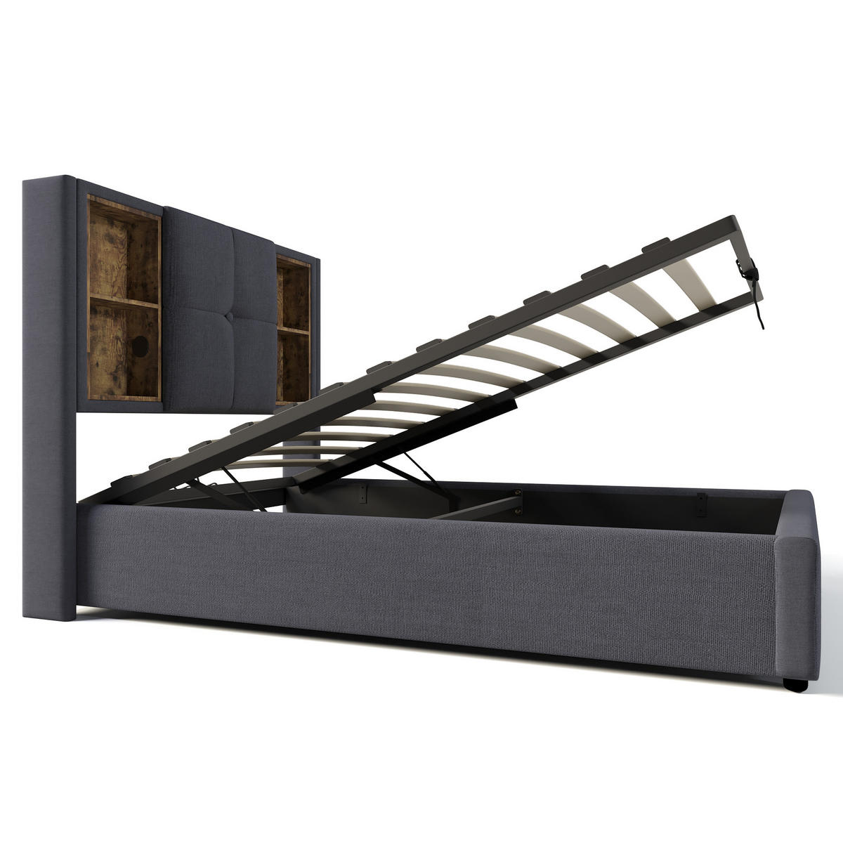 POLSTERBETT 90/200 cm Grau mit Kabellosem Laden und USB-Anschlüssen - Grau, Textil (90/200cm) - OKWISH