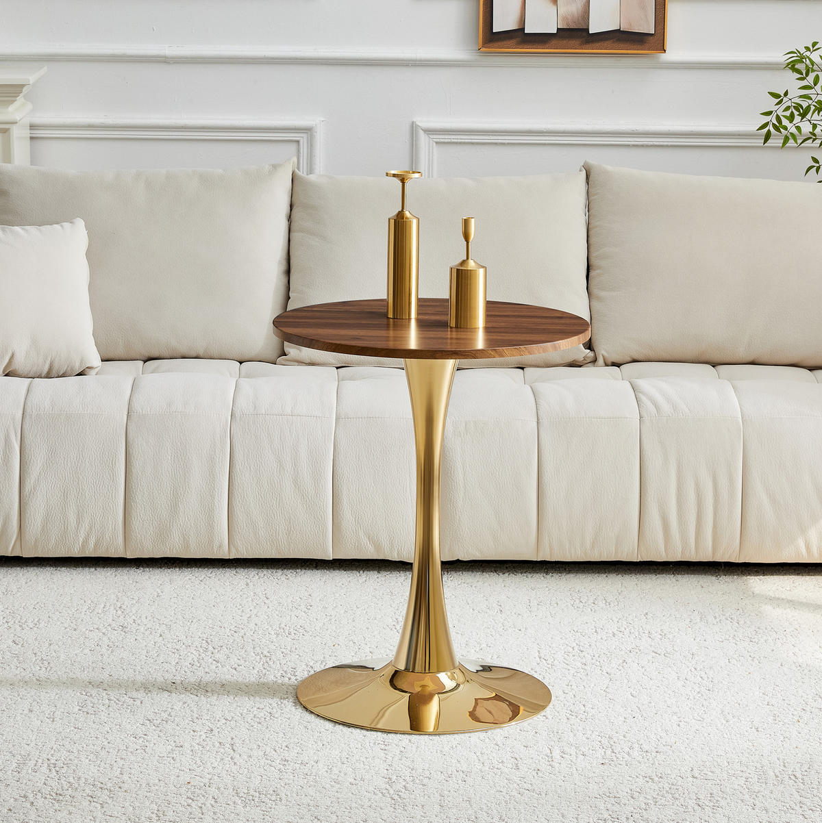 BEISTELLTISCH 60/72 cm Gold/Walnuss aus MDF und Metall mit Thermoform-Oberfläche - Goldfarben, Holzwerkstoff (60/60/72cm) - OKMYHOME