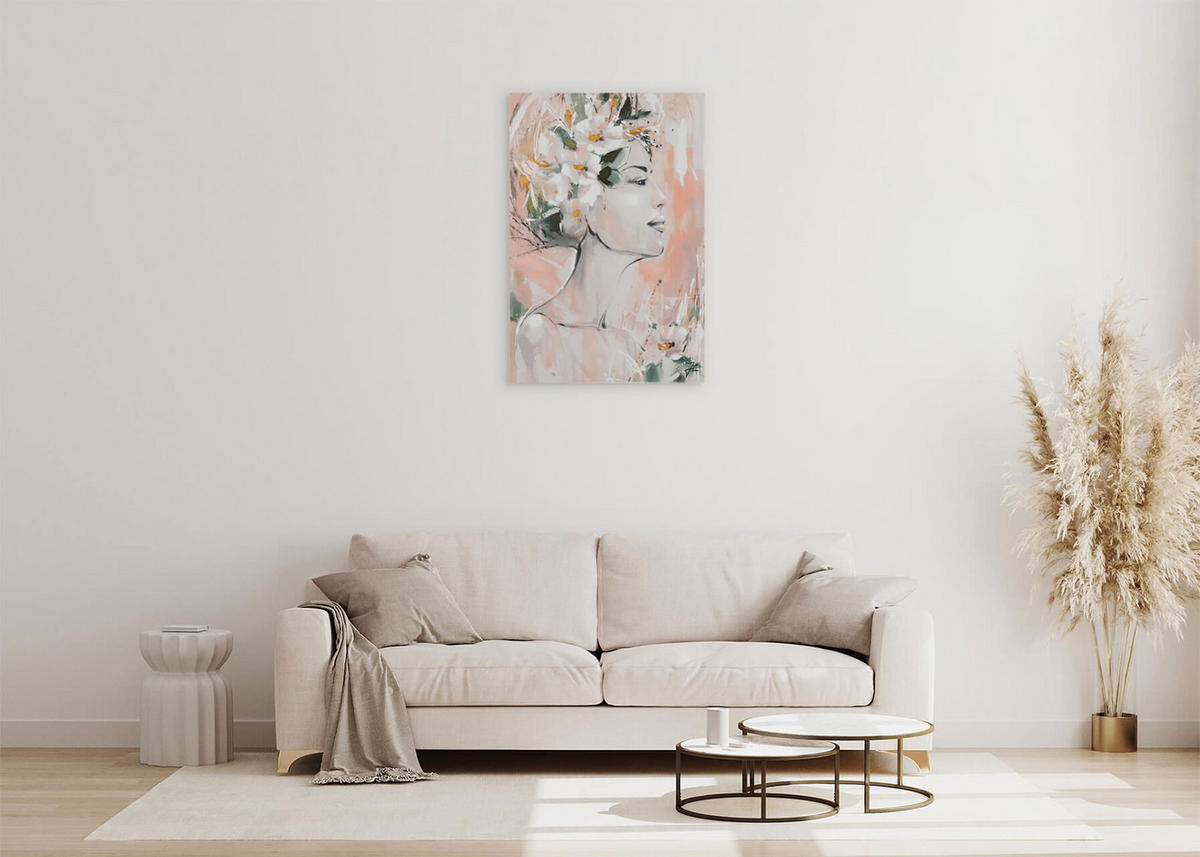 ACRYLBILD HANDGEMALT 60/90 cm - Pink/Beige, Holz/Textil (1.3/90cm) - KUNSTLOFT