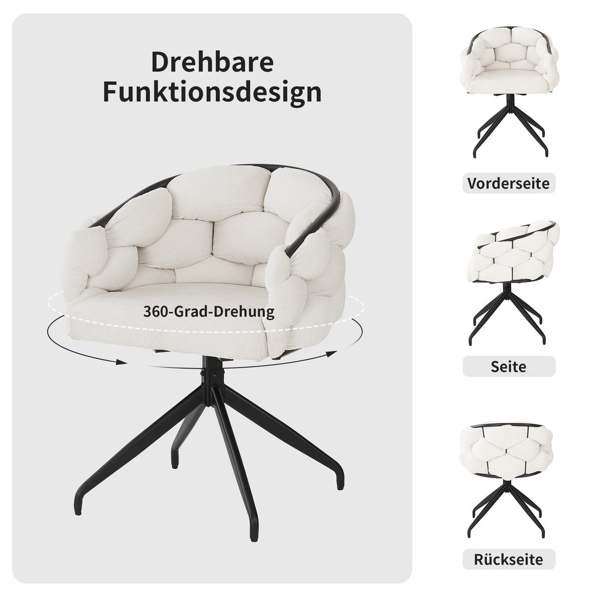 LUXUSSTUHL 2-Tlg Drehbar 360°, Ergonomisch, Beige Esszimmerstuhl - Beige, Metall (45/77.5/44cm) - FLIEKS