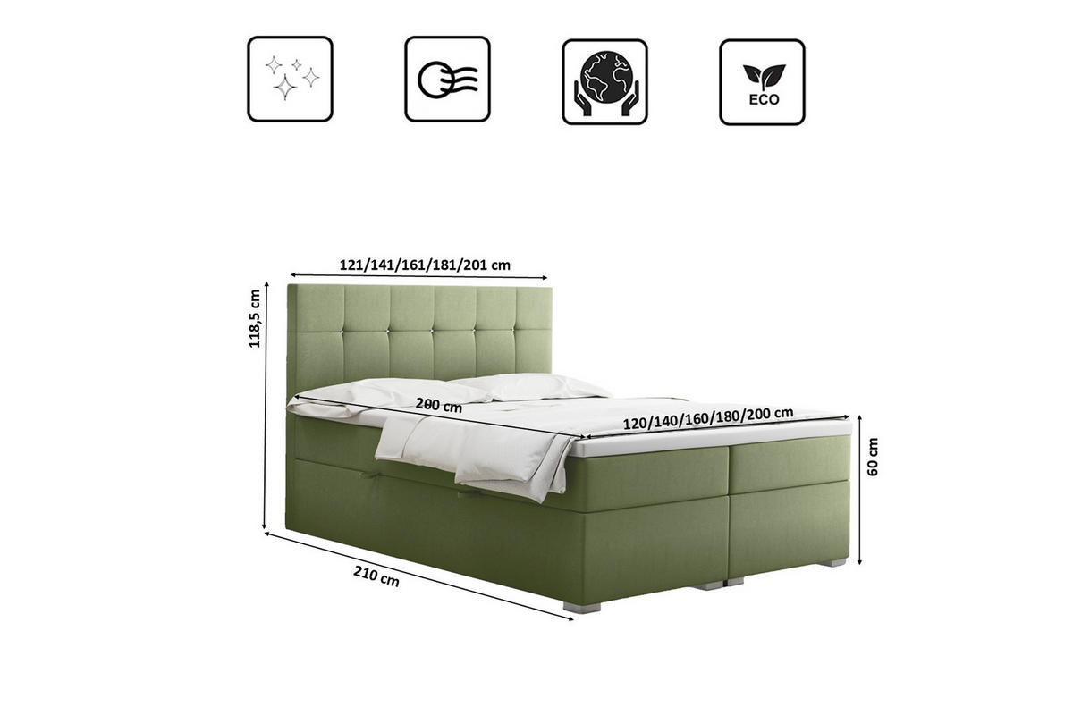BOXBETT Mit Matratze Und Bettkasten LINDT Stoff Velvet 180x200 cm Hellgrün H2-Pocket - Hellgrün, Holz/Holzwerkstoff (180/200cm) - Kaiser Möbel