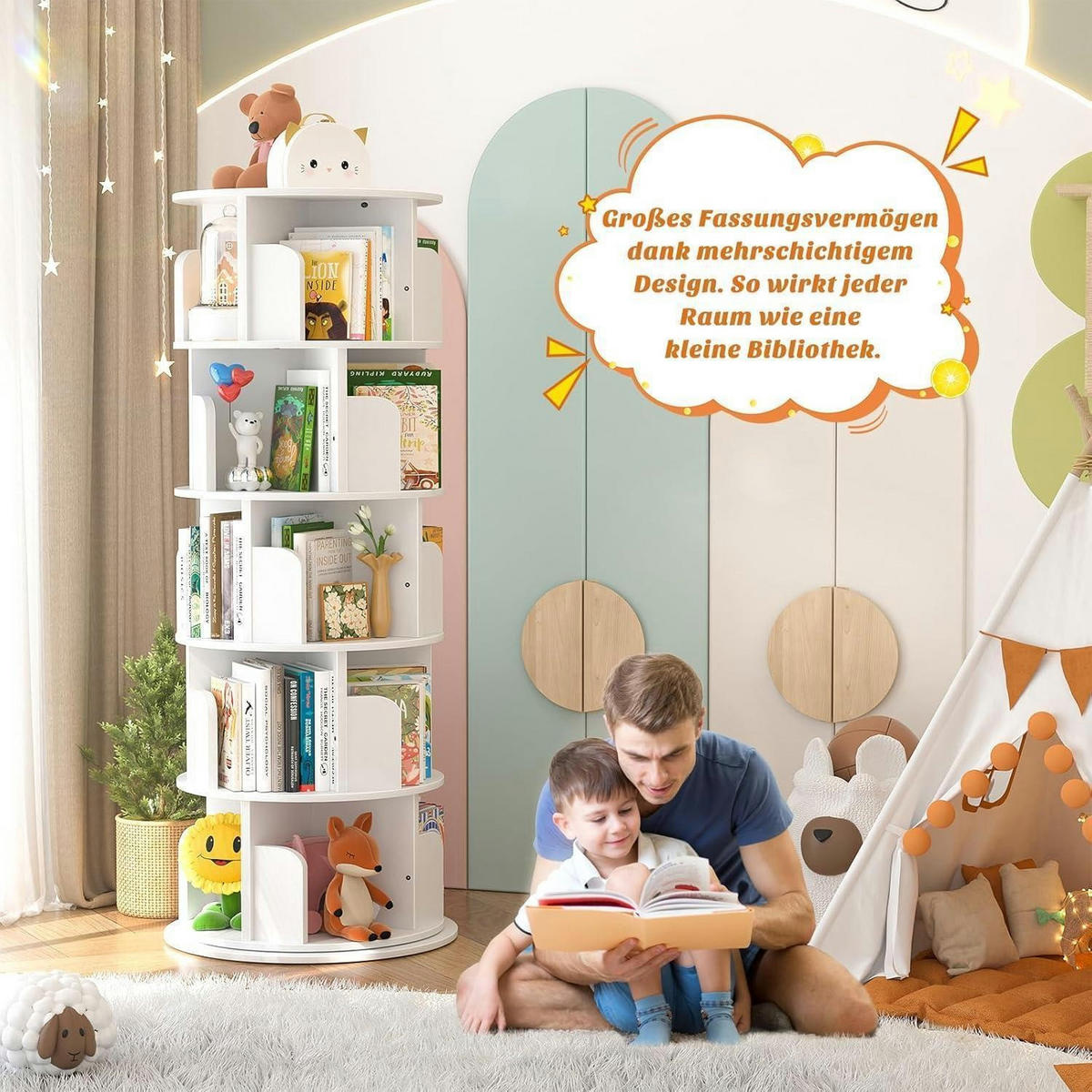 DREHBARES Bücherregal 5-stöckig weiß - Weiß, Holzwerkstoff (40/160/40cm)