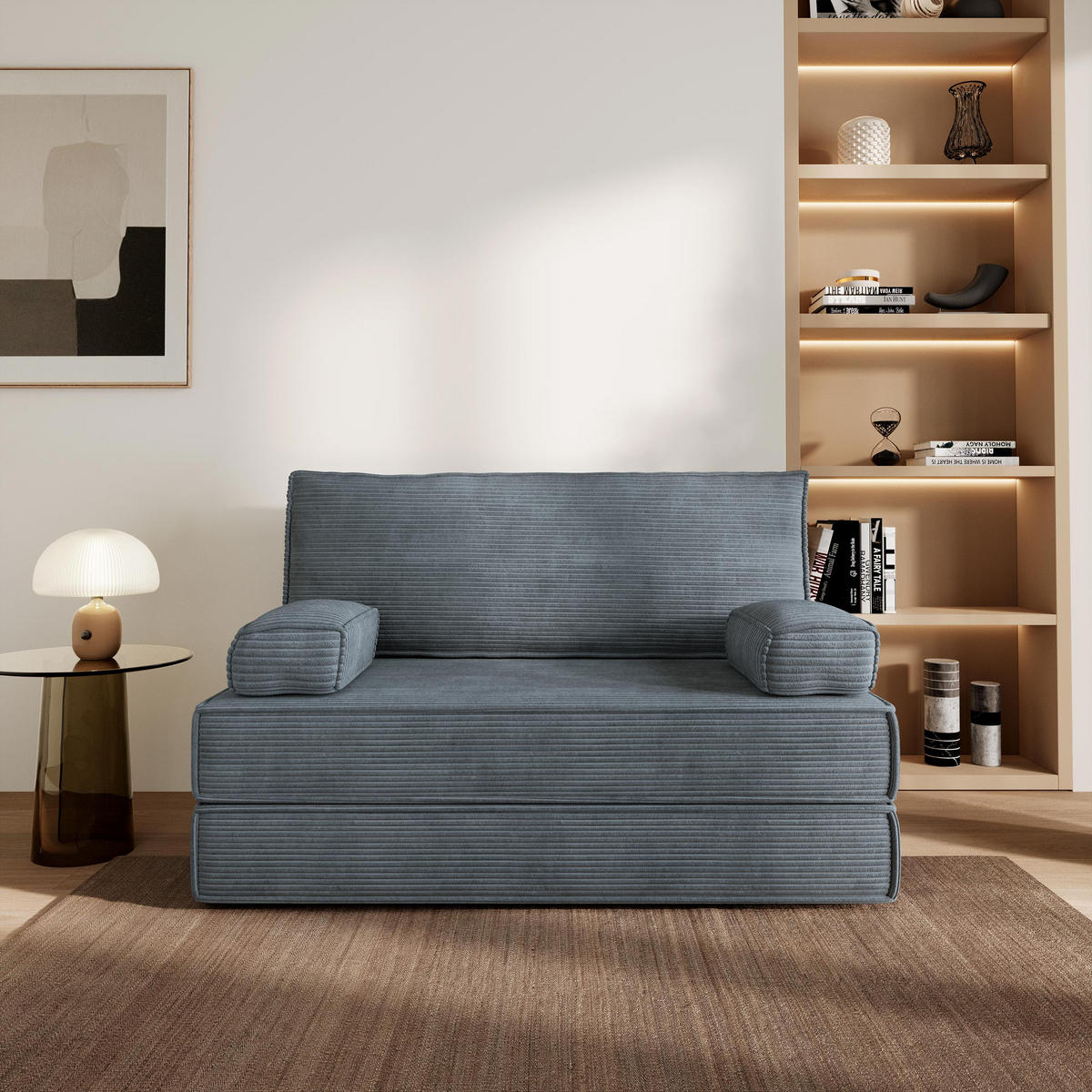 BETTSOFA LADIA aus Schaumstoff Cordstoff Grau Schlaffunktion - Grau, Textil (140/86/60cm) - MASSENO