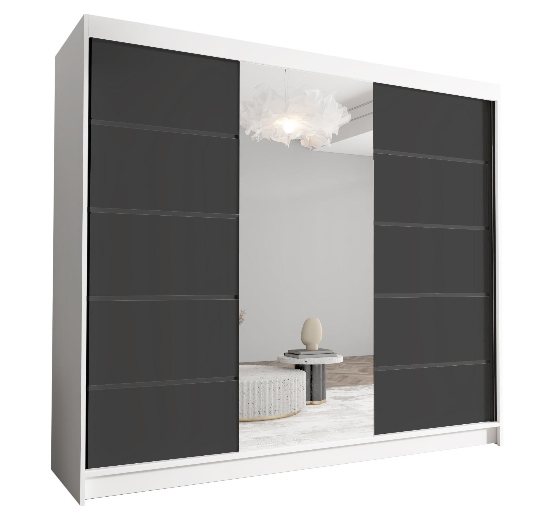 Sofnet Schwebetürenschrank Weiß, Schwarz 250x215x58 cm