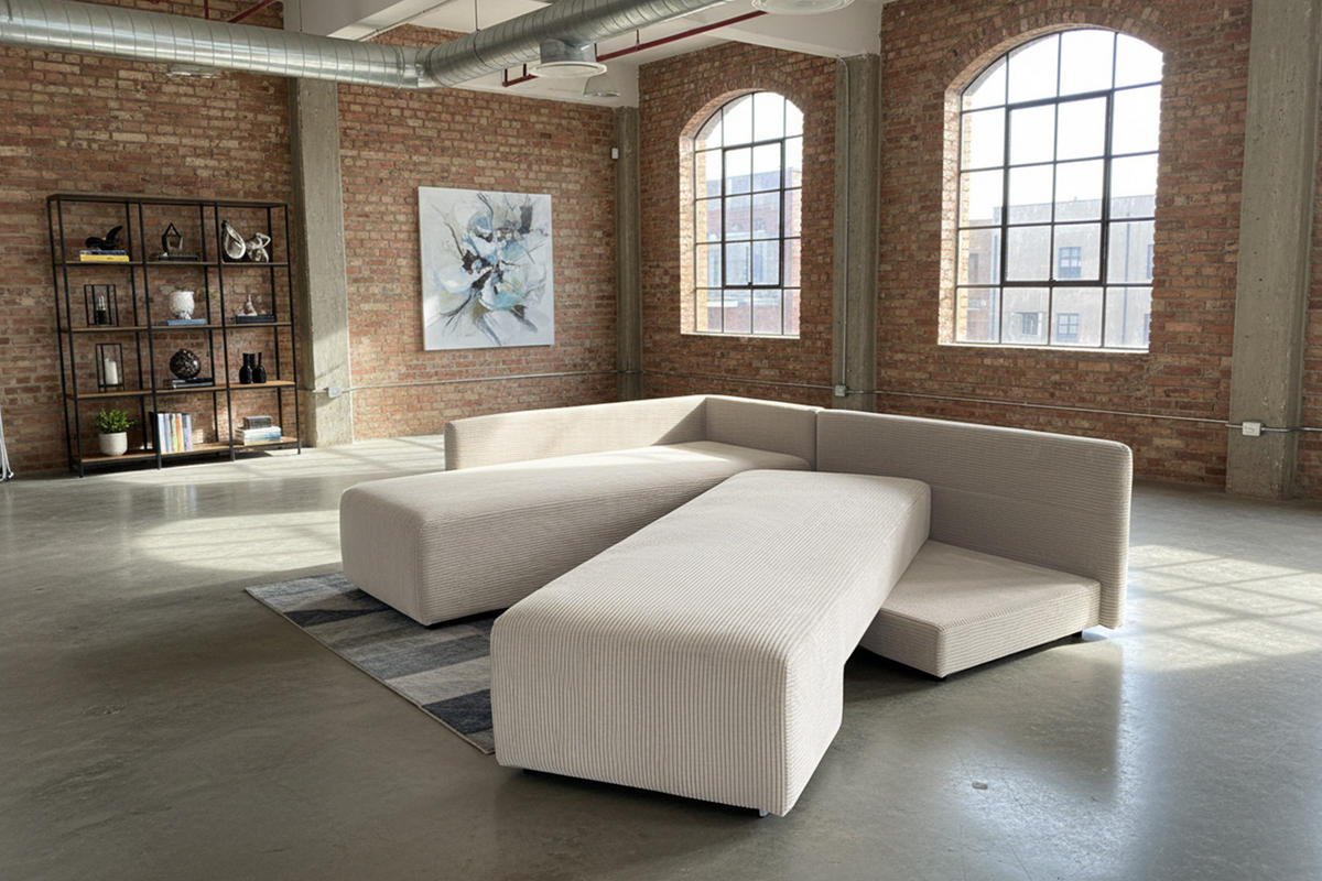 SCHLAFSOFA SADIRA Cremeweiß Cord - Creme/Schwarz, Kunststoff/Textil (288/209cm) - KAWOLA