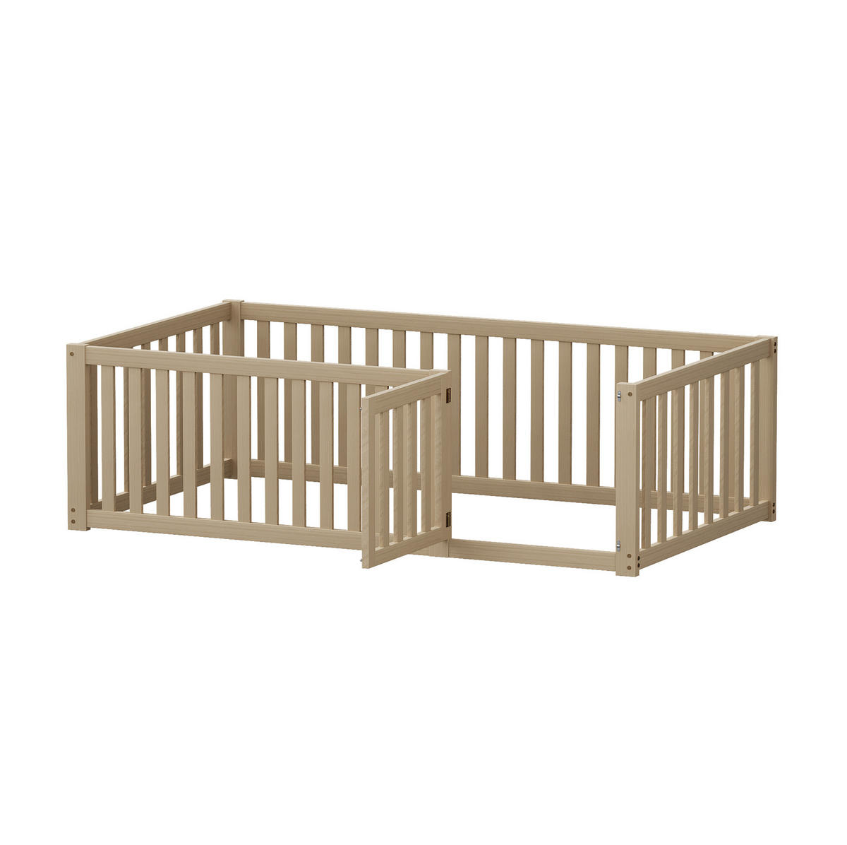 KINDERBETT aus 90x200 cm Natur mit Zaun und Tür, bodennahes Design - Naturfarben, Holzwerkstoff (90/200cm) - Modfu