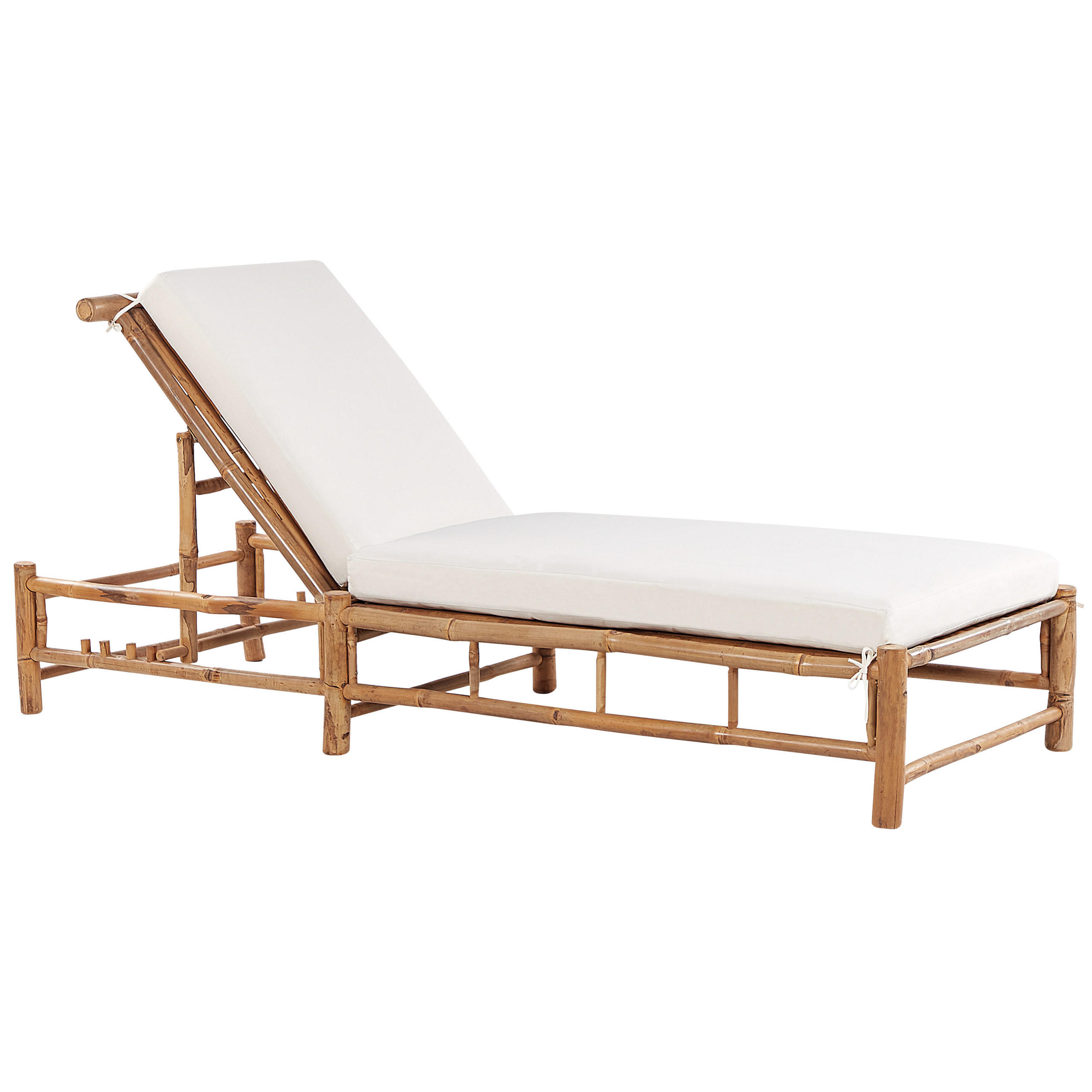 GARTENLIEGE hellbraun Auflage cremeweiß Ligure - Hellbraun/Creme, Holz (74/72/199cm) - Beliani