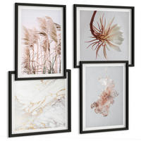 BILDER SET 4er Set - 50x50 cm & 40x60 cm Schwarzer Rahmen - Elegante Gräser, Blumen, Marmor - Schwarz, Kunststoff (50/50cm) - TULUP