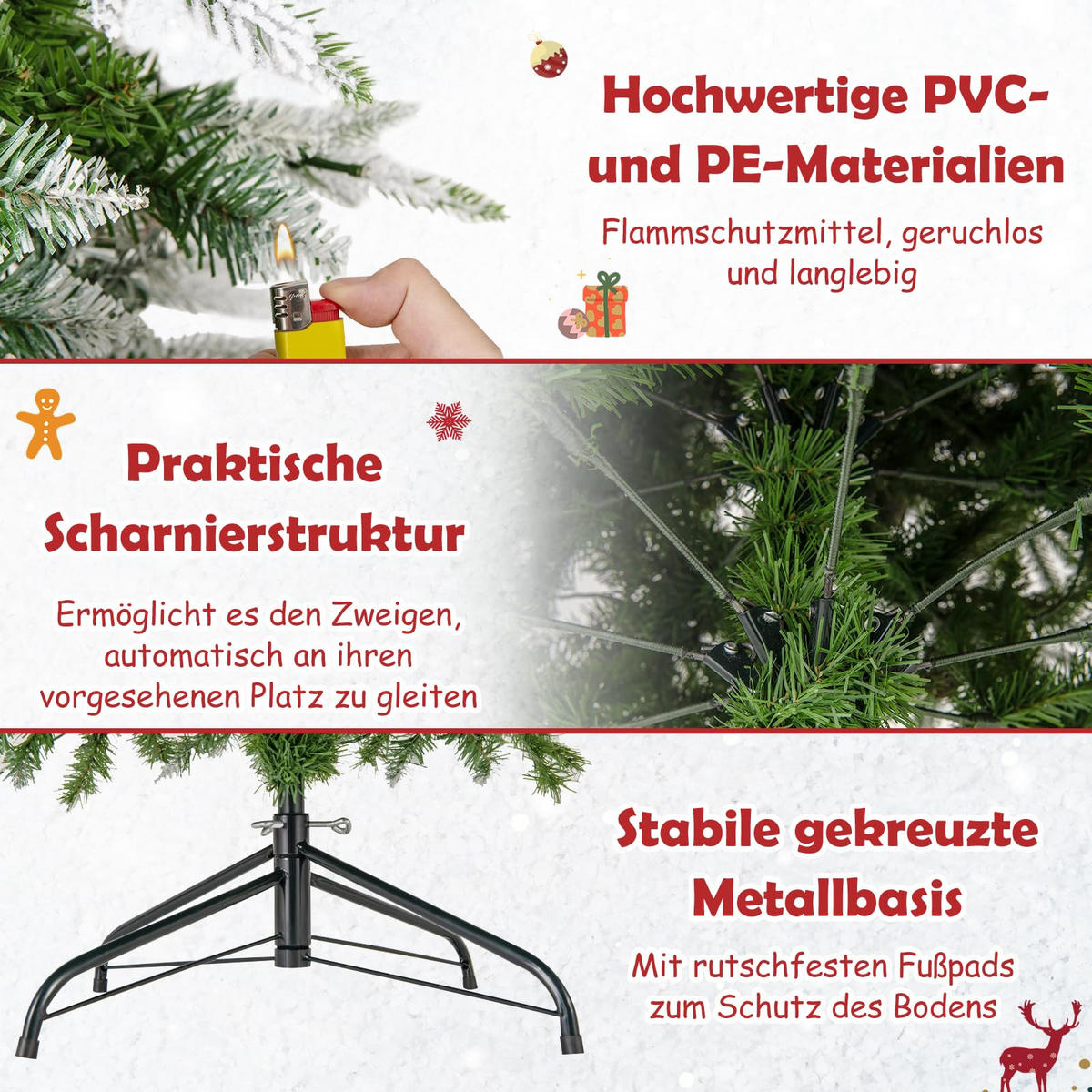 WEIHNACHTSBAUM mit 350 warmweißen LED-Lichtern 225 cm grün - Grün, Metall (225cm) - COSTWAY