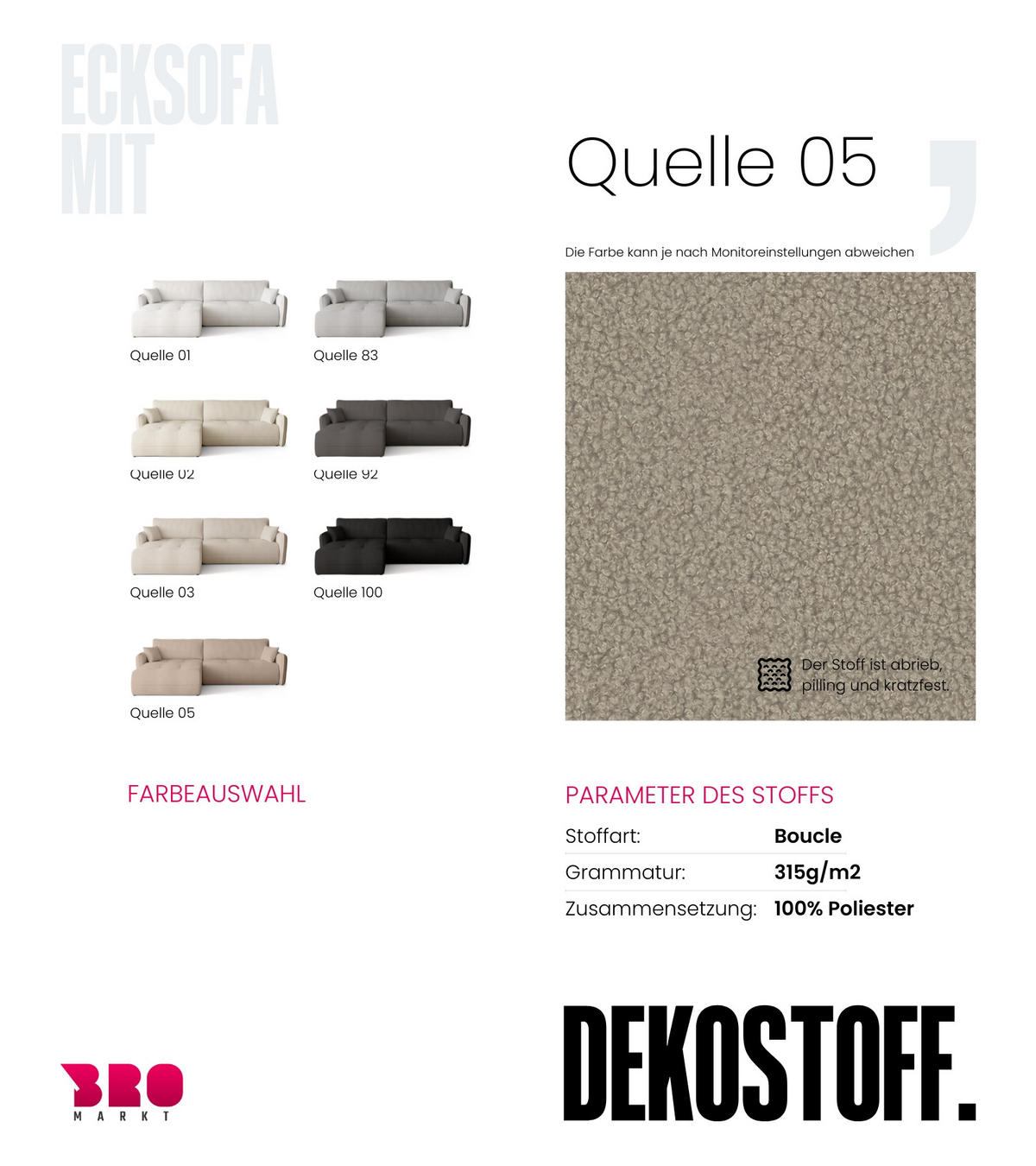 ECKSOFA CLAUDIO mit Schlaffunktion Milchkafee - Creme, Textil (263/150cm) - Bromarkt