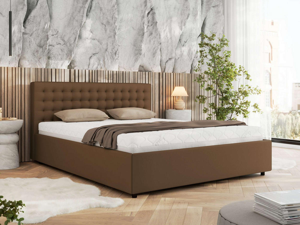 POLSTERBETT PAVO CLASSIC 200/200 - Braun Kunstleder - Multipocket-Matratze - Braun, Textil (200/200cm) - MKS