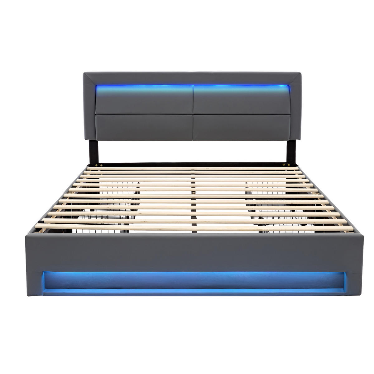 POLSTERBETT mit USB, LED und 4 Schubladen 140x190 cm PU Grau - Grau, Metall (140/190cm) - Meubliv