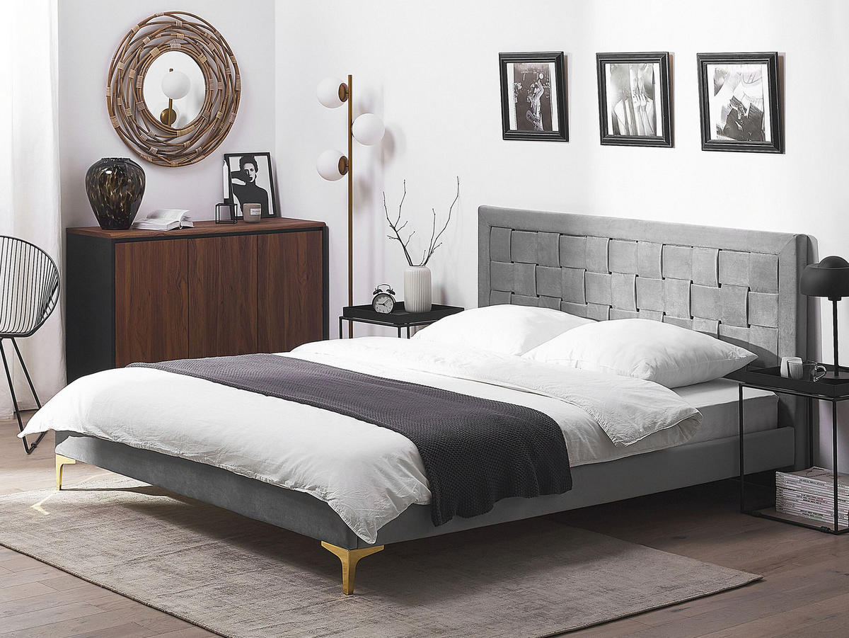 DOPPELBETT 160/200cm Grau Limoux - Grau, Textil (160/200cm) - Beliani