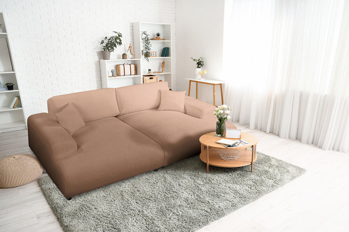 BIGSOFA - Hellbraun/Schwarz, Kunststoff/Textil (237/79/144cm) - home24