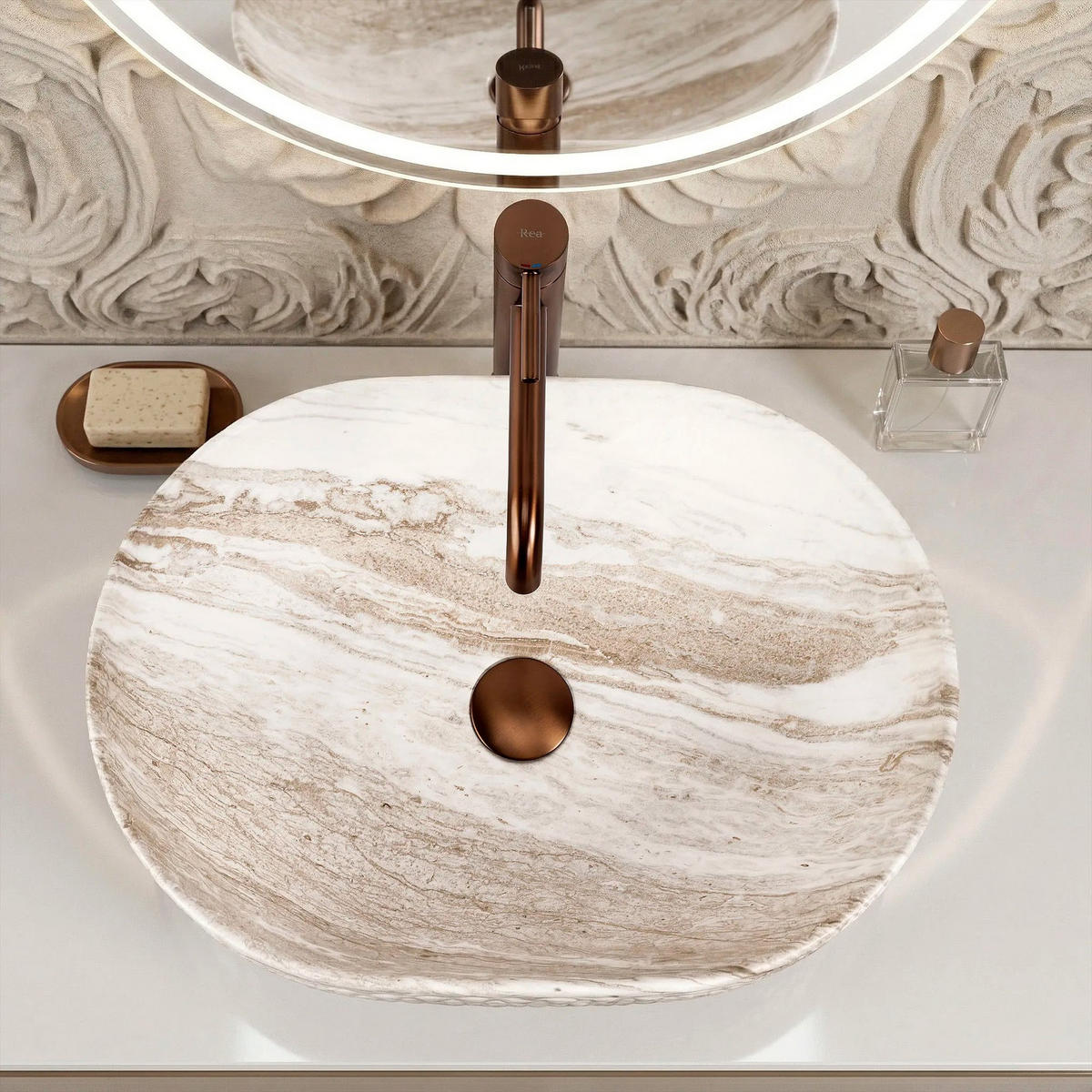 AUFSATZWASCHBECKEN Rea Oktawia Saturn - Beige, Keramik (35.5/15/50cm) - REA