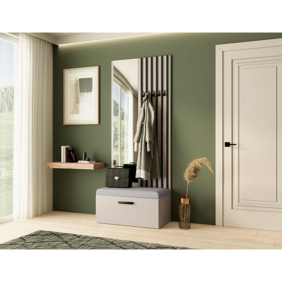 GARDEROBE Margaret II 81/203/43 mit Lamellen und Spiegel - Kaschmir/Schwarz, Holzwerkstoff/Kunststoff (81/203/43cm) - Beautysofa