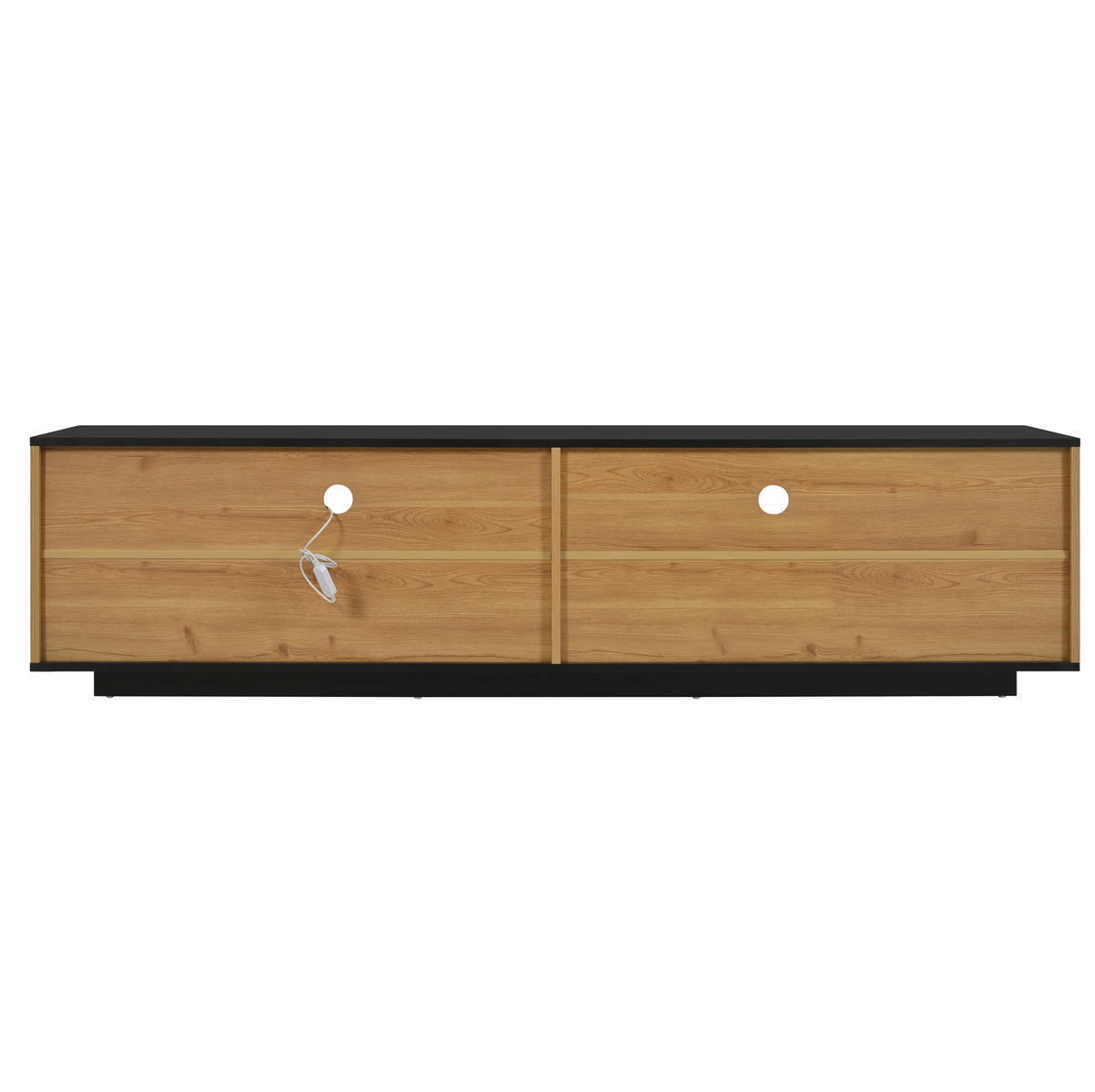 NÍZKA komoda z MDF, 180/37/45 cm čierna a dekor dreva, s LED osvetlením - čierna, kompozitné drevo (180/45/37cm) - BEAOK