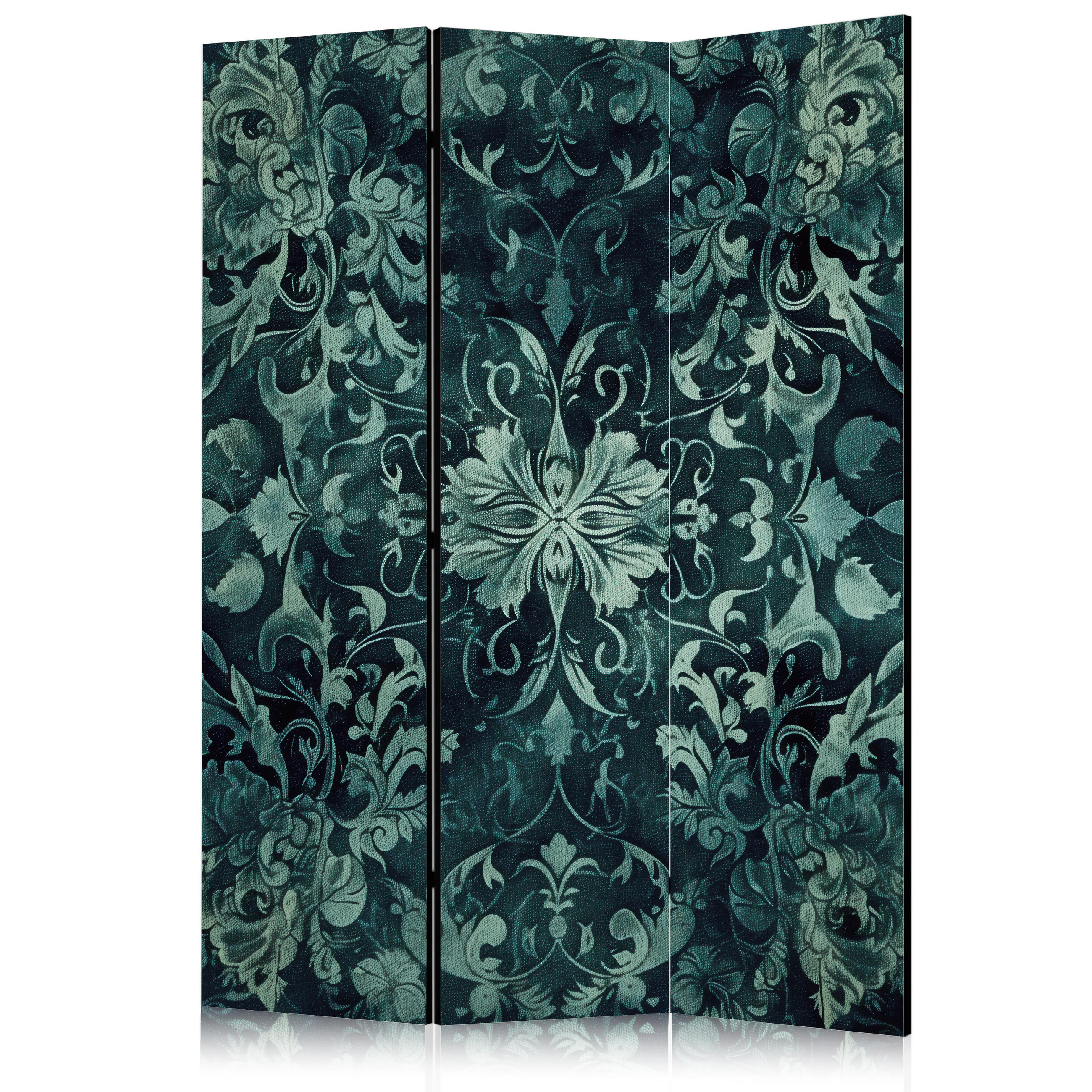 PARAVENT Einseitig Bedruckter 3-tlg 135x172 cm Smaragdgr ne Ornamente - Grün, Holz/Textil (135/172/3cm) - Muralo