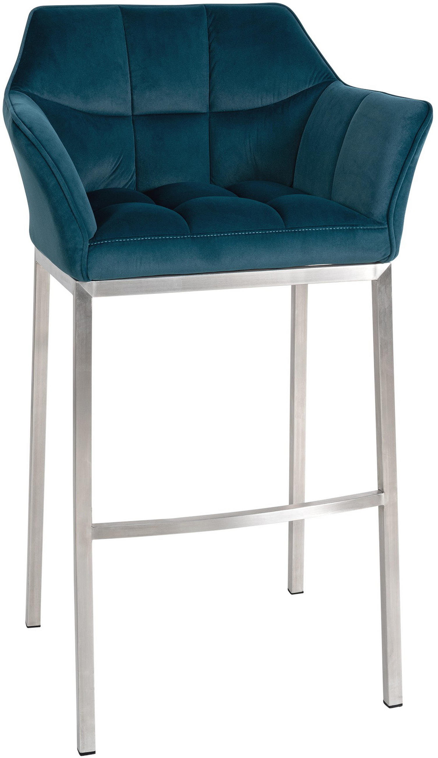 BARHOCKER Damaskus E Samt mit 4-Fuß Gestell grün - Edelstahlfarben/Grün, Textil/Metall (64/110/48cm) - TPFLiving