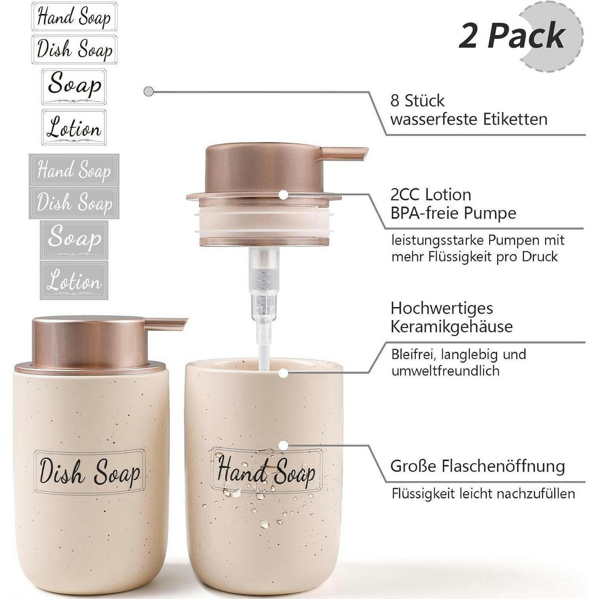 SEIFENSPENDER Keramik Beige & Rosa 350 ml - Beige, Keramik (8/14/8cm)