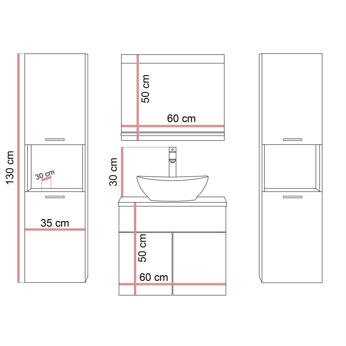 BADMÖBEL-SET LUMIRE IV Kaschmir Matt mit Spiegel - Beige, Holzwerkstoff (60/52/46cm) - Lookway