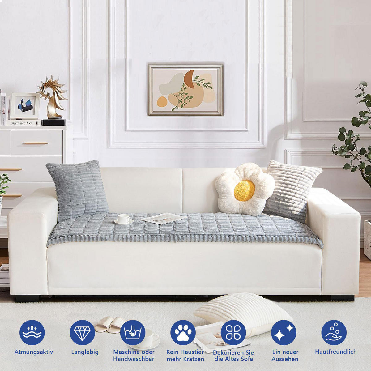 SOFADECKE Dicke Rutschfest 1 Stück - Hellgrau, Textil (70/180cm) - Kaket