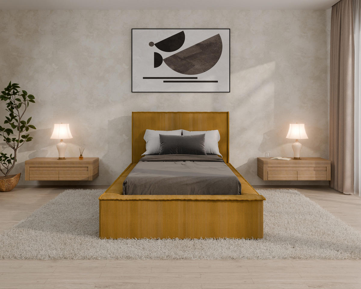 POLSTERBETT SANA 100x200cm Elegantes Polsterbett für modernen Wohnstil , ohne matratze, Currygelb - Currygelb, Holz (100/200cm) - Homesy