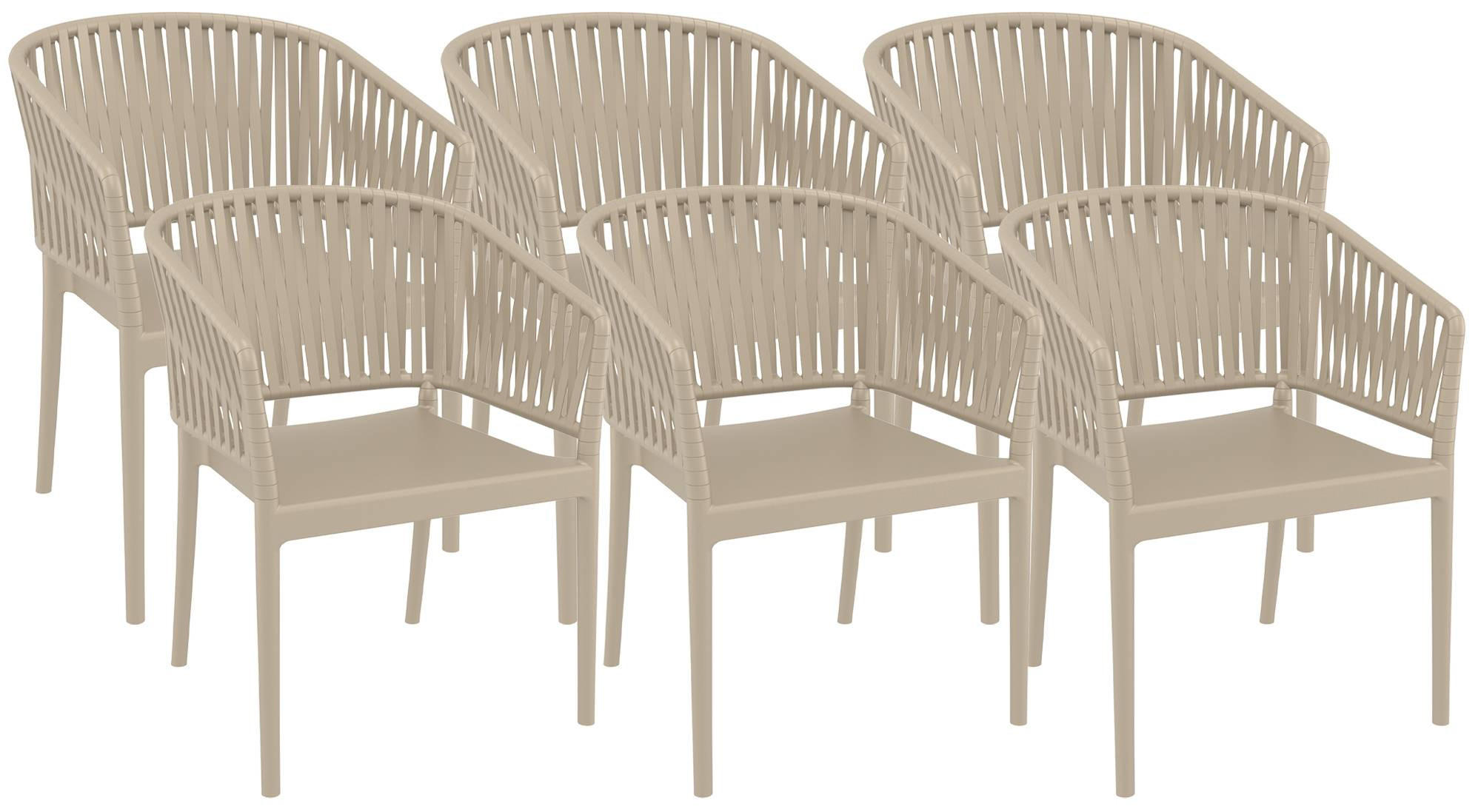 GARTENSTUHL 6er Set Kunststoff Taupe - Taupe, Kunststoff (58/80/58cm) - CLP