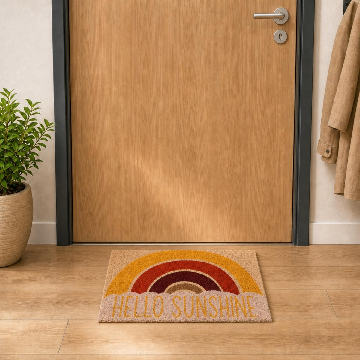FUSSMATTE Bunt Kokosfaser rutschfest Hello Sunshine 60x40 cm - Multicolor, Kunststoff/Textil (60/40cm) - Relaxdays