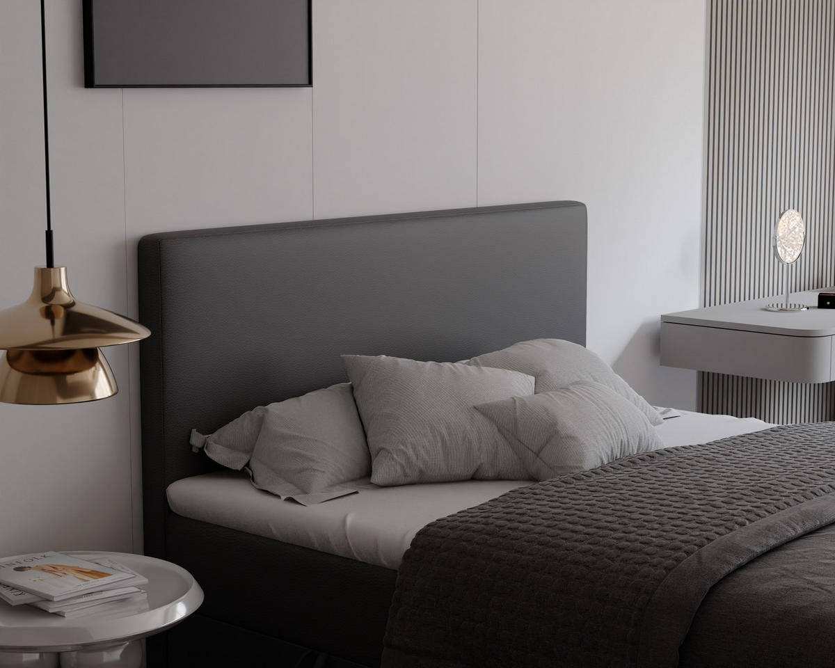 BOXBETT GIULIA 200/200 cm mit Matratze und Topper, Schwarz - Schwarz, Textil (200/200cm) - Idohome