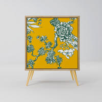 SIDEBOARD YELLOW CHINOISERIE, Eichefarben, 57,5x42x75,5 cm, Goldfarbene Metallfüße - Eichefarben/Goldfarben, Holzwerkstoff/Metall (57.5/75.5/42cm) - SpaceRebels