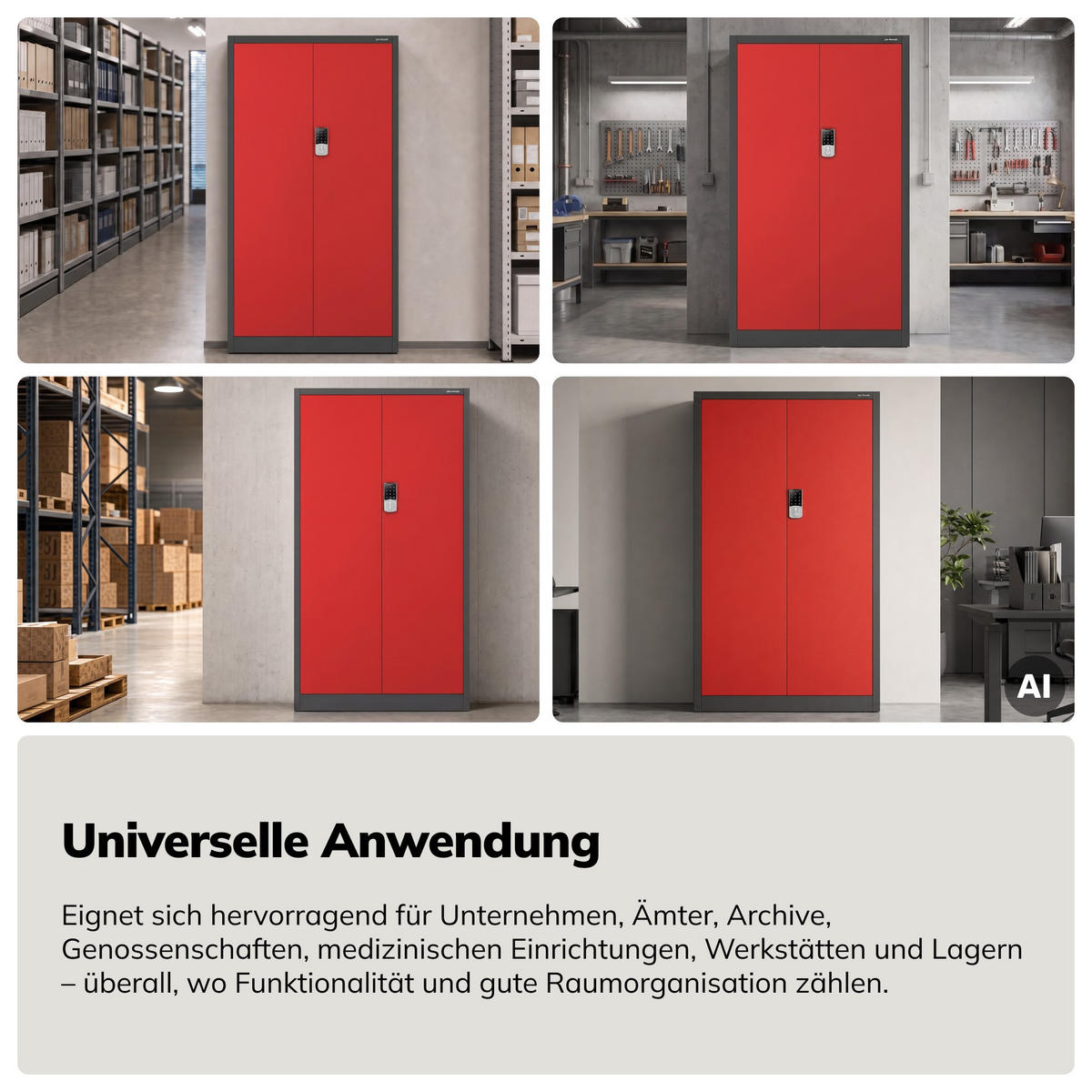 BÜROSCHRANK mit Zahlenschloss DANIEL 185x90x40 cm - Anthrazit/Rot, Metall (90/185/40cm) - Jan Nowak