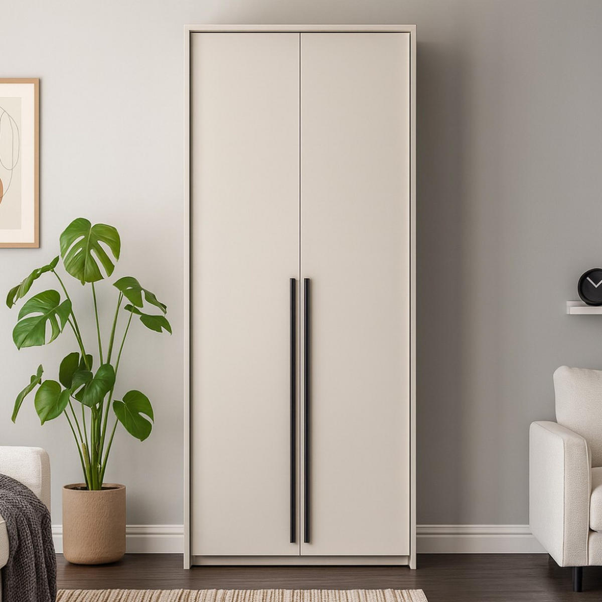 DREHTÜRENSCHRANK Giana mit 2 Türen, 105 cm, Beige Sand - Sandfarben/Beige, Holzwerkstoff (105/215/64.5cm) - Beautysofa