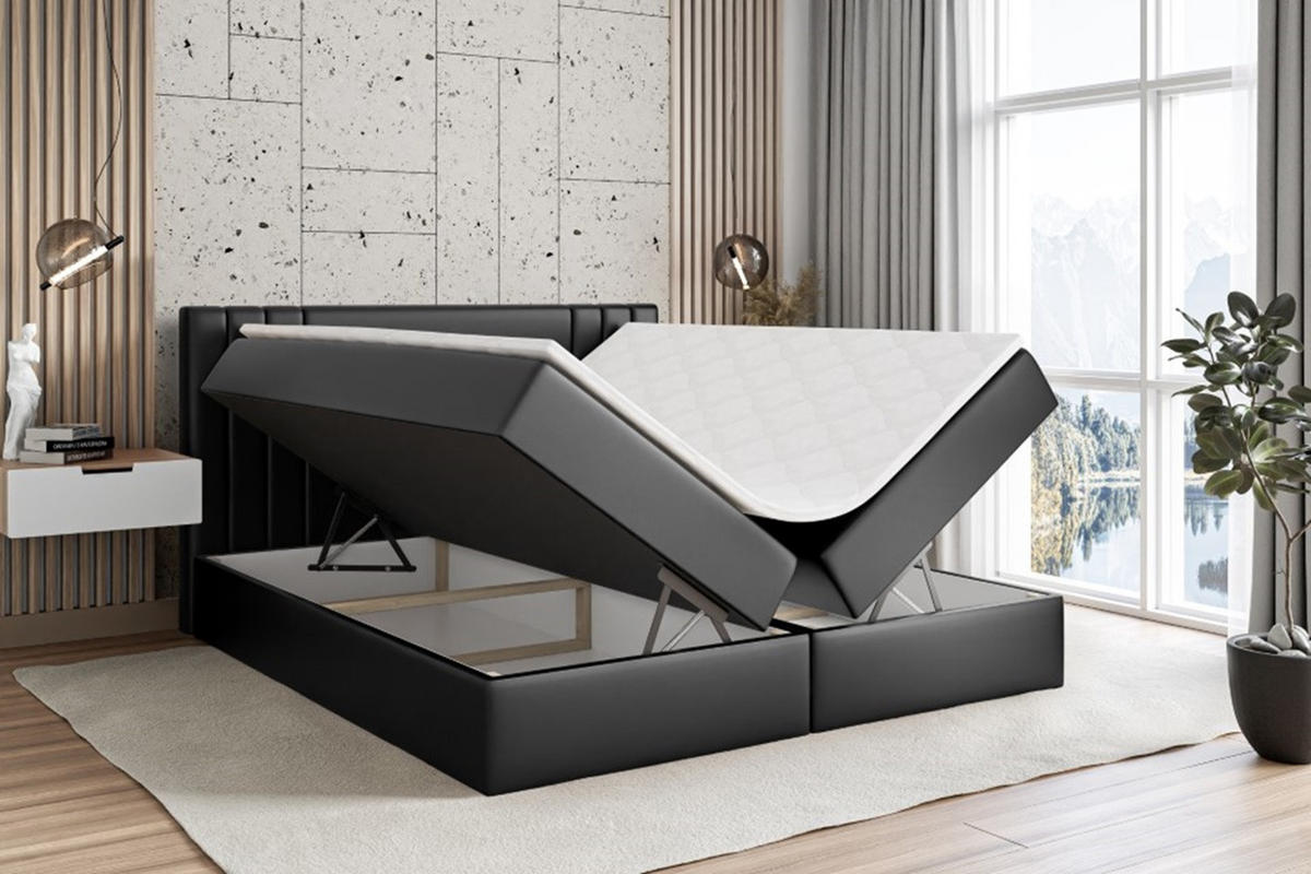 BOXBETT mit Matratze H3 und Lattenrost - IDRIKO - 180x200 cm Schwarz Hochglanz - Schwarz Hochglanz, Holzwerkstoff (180/200cm) - ALTDECOR