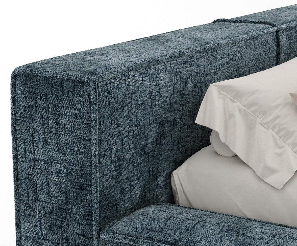 POLSTERBETT Voliera Blau 160/200 cm im Chenille-Stoff - Blau/Birkefarben, Holz/Holzwerkstoff (160/200cm) - Maison de Reve
