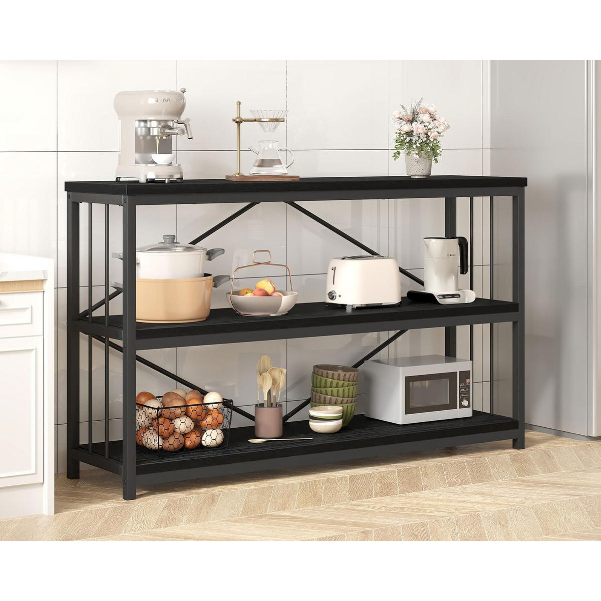 KONSOLENTISCH Metall Holz Industrial Design 160 x 34 x 74 cm - Schwarz, Holzwerkstoff/Metall (160/74/34cm) - Quality Elegance