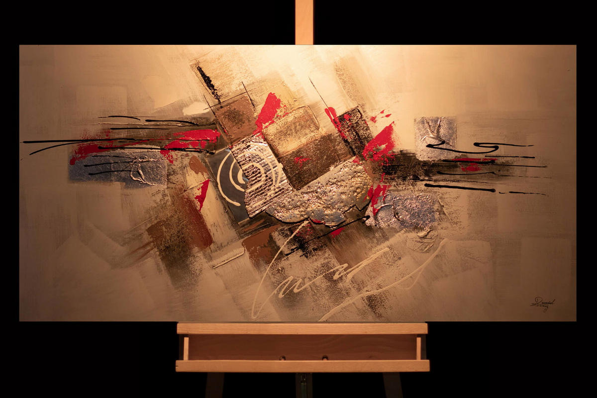 ACRYLBILD HANDGEMALT 140/70 cm - Taupe/Rot, Holz/Textil (2.06/70cm) - KUNSTLOFT