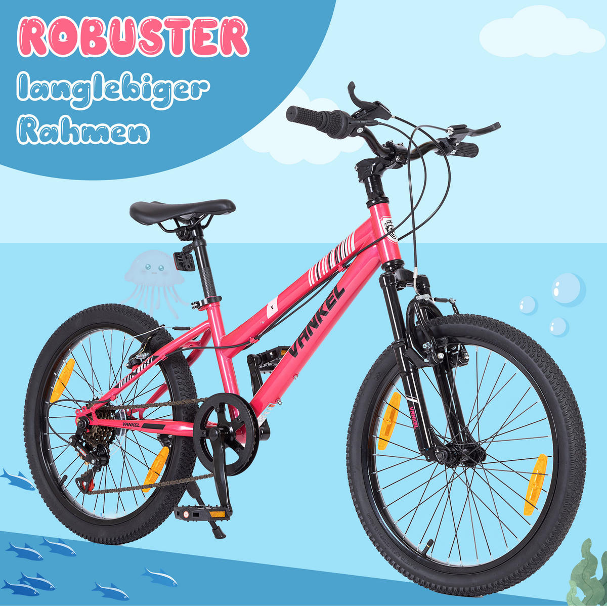 KINDERFAHRRAD 20 Zoll - Rosa mit V-Bremsen und 6-Gang-Schaltung - Stahlrahmen - Rosa, Metall (84cm) - Oxeza
