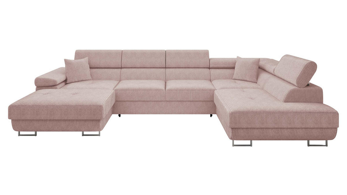 WOHNLANDSCHAFT Torezio Bis Cord, Seite: Rechts - Rosa, Holz/Textil (346/90/203cm) - MIRJAN24