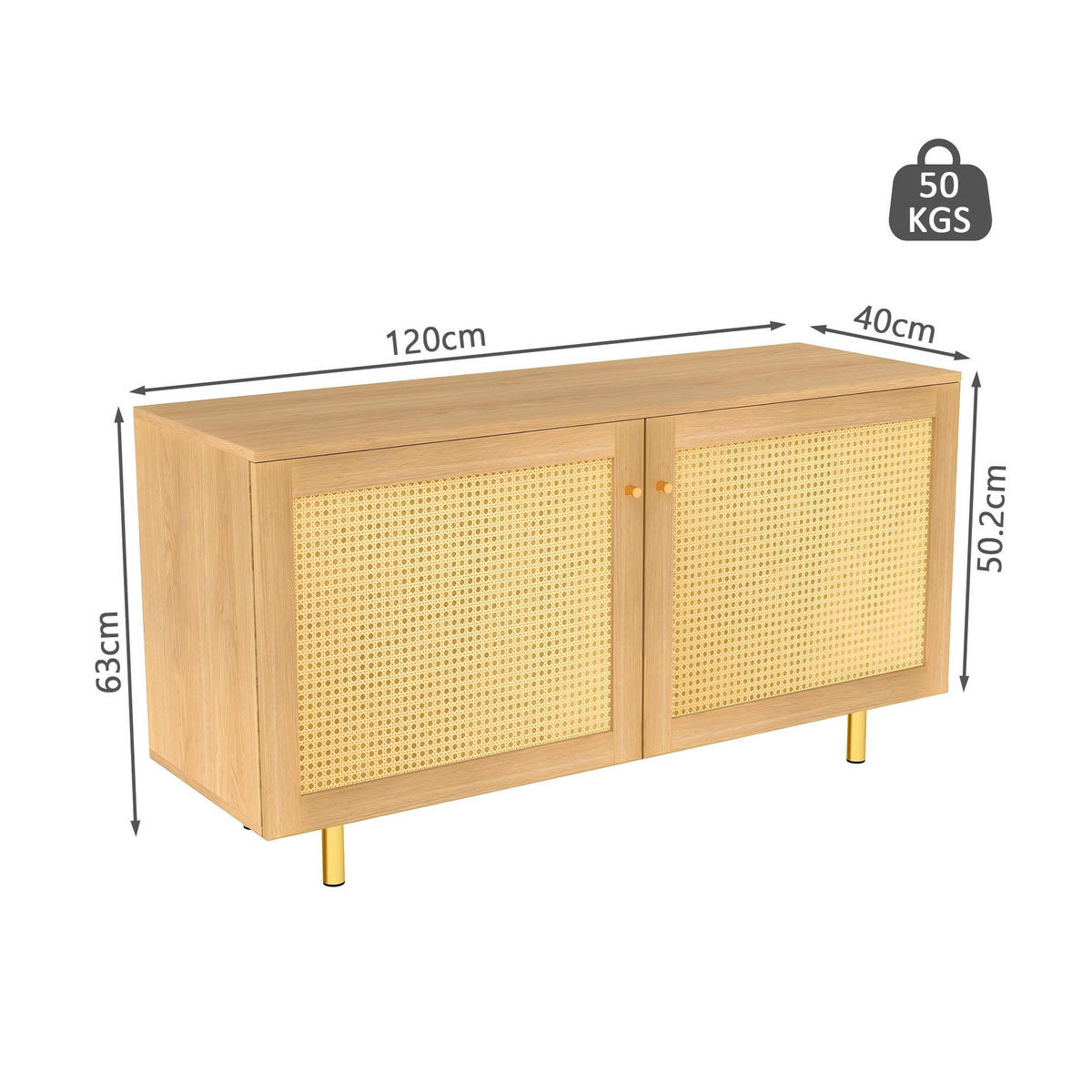 KOMODA ratan přírodní dřevo 120 cm, 2 dvířka - přírodní, kompozitní dřevo (120/63/40cm) - Urban Meuble